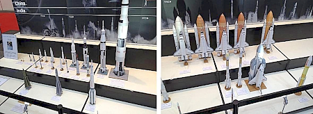 (右の写真)奥側の5つがスペースシャトル(コロンビア、アトランティス、チャレンジャー、ディスカバリー、エンデバー･･全部言える人はそこそこマニアです)。手前に1つだけあるのはロシアの宇宙往還機ブランと打上用ロケットのエネルギヤ･･スペースシャトルそっくりですが、真似したわけじゃないらしい。
